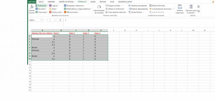Elimina Filas segun criterios